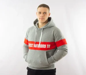 Męskie Street Autonomy Bluzy>Bluza z kapturem Glad grey/red 2021